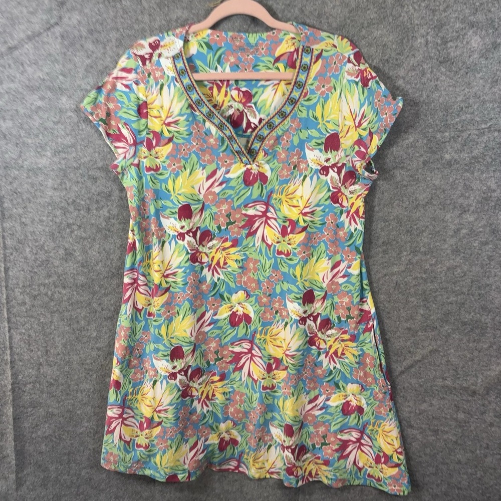 Patio Casuals by Cabernet Dress Women Sz L Floral Embroidered Pocket Lightweight